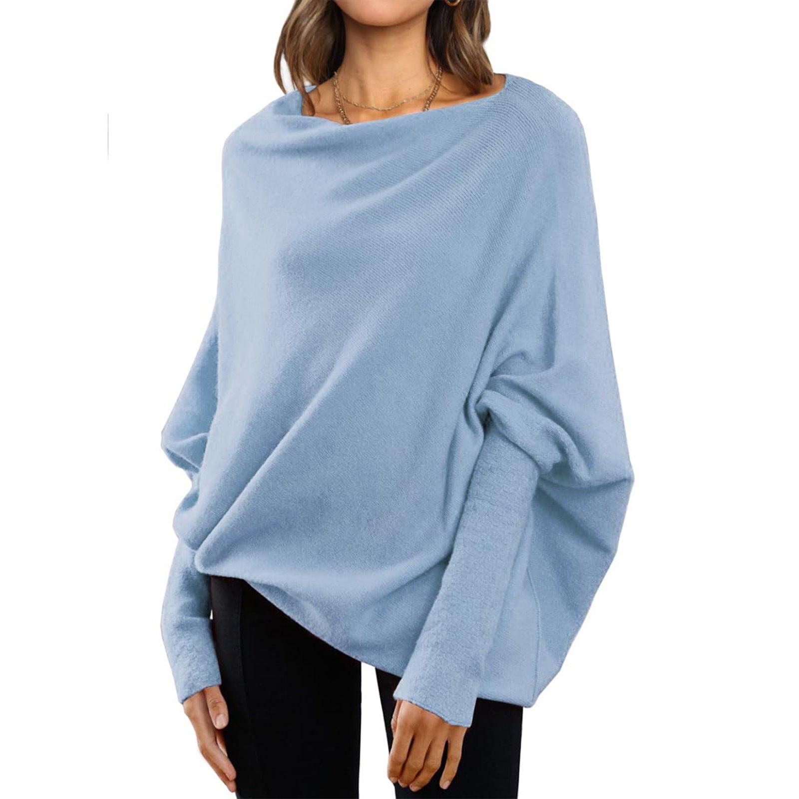 Loose Bat Sleeve Sweater Tops Simple Casual Fashion Versatile Solid Color Round Neck Sweater For Women - AL MONI EXPRESS