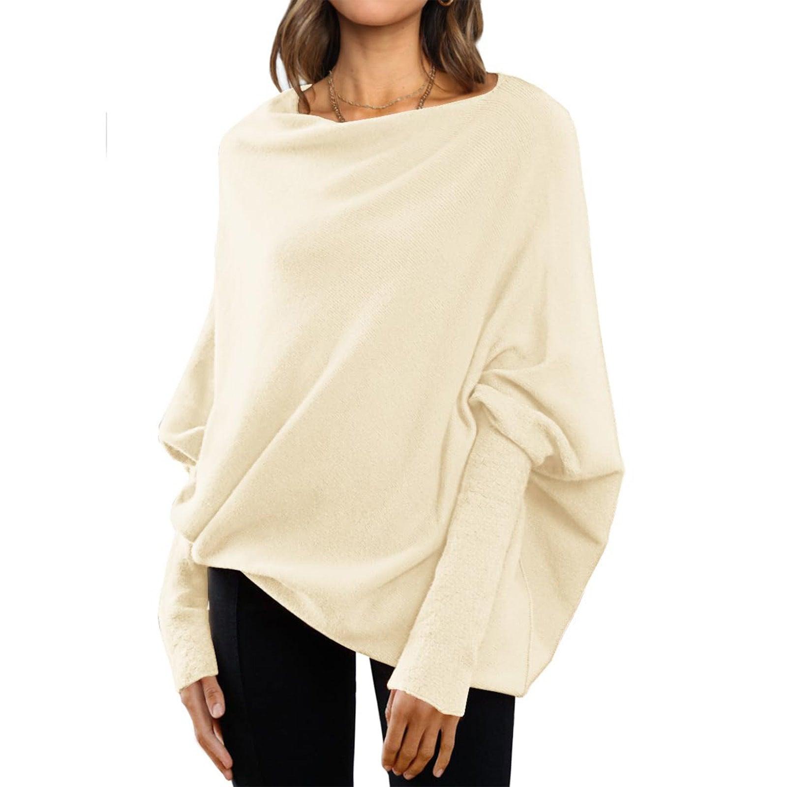 Loose Bat Sleeve Sweater Tops Simple Casual Fashion Versatile Solid Color Round Neck Sweater For Women - AL MONI EXPRESS