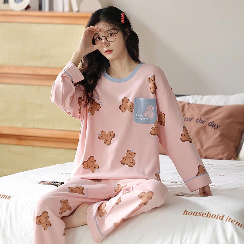 Loose Print Pajamas Women Autumn Winter Pyjama Set Long Sleeves And Trousers Elegant Sleepwear Girl Loungewear Home Clothes - AL MONI EXPRESS