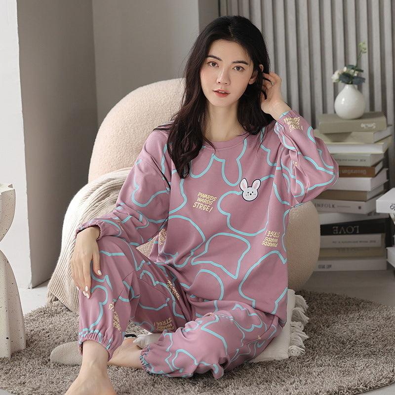 Loose Print Pajamas Women Autumn Winter Pyjama Set Long Sleeves And Trousers Elegant Sleepwear Girl Loungewear Home Clothes - AL MONI EXPRESS