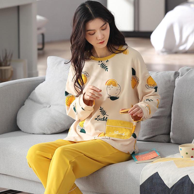 Loose Print Pajamas Women Autumn Winter Pyjama Set Long Sleeves And Trousers Elegant Sleepwear Girl Loungewear Home Clothes - AL MONI EXPRESS