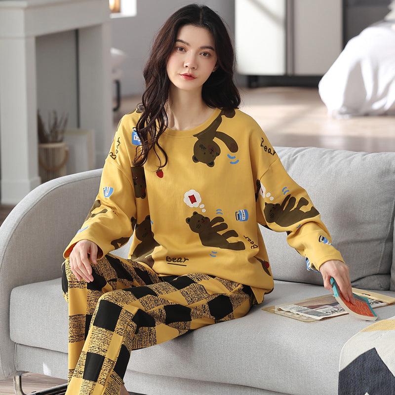 Loose Print Pajamas Women Autumn Winter Pyjama Set Long Sleeves And Trousers Elegant Sleepwear Girl Loungewear Home Clothes - AL MONI EXPRESS