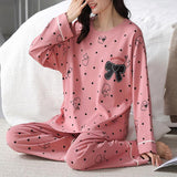 Loose Print Pajamas Women Autumn Winter Pyjama Set Long Sleeves And Trousers Elegant Sleepwear Girl Loungewear Home Clothes - AL MONI EXPRESS