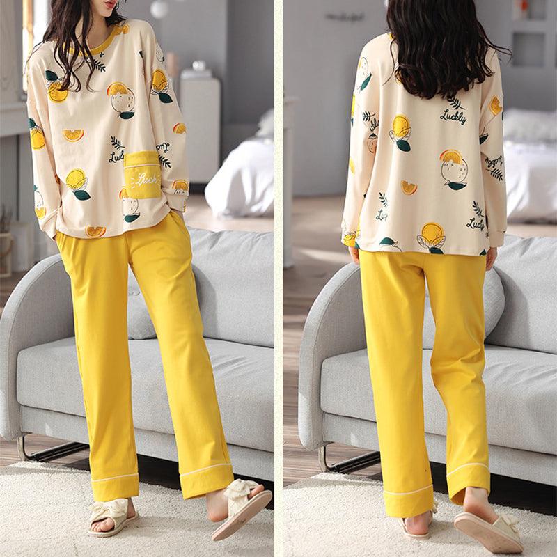 Loose Print Pajamas Women Autumn Winter Pyjama Set Long Sleeves And Trousers Elegant Sleepwear Girl Loungewear Home Clothes - AL MONI EXPRESS