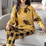 Loose Print Pajamas Women Autumn Winter Pyjama Set Long Sleeves And Trousers Elegant Sleepwear Girl Loungewear Home Clothes - AL MONI EXPRESS