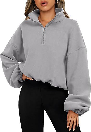 Loose Sport Pullover Hoodie Women Winter Solid Color Zipper Stand Collar Sweatshirt Thick Warm Clothing - AL MONI EXPRESS