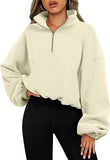 Loose Sport Pullover Hoodie Women Winter Solid Color Zipper Stand Collar Sweatshirt Thick Warm Clothing - AL MONI EXPRESS