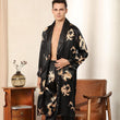 Luxury Silk Robe Pants Pajama Set Two-piece Imitate Silk Long-sleeved Pajamas Large Size Bathrobes Robe Sets For Men Clothing - Almoni Express