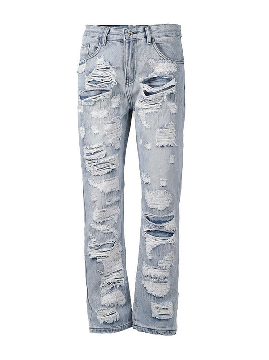 Men Destruction Patch Erosion Washed Jeans - AL MONI EXPRESS