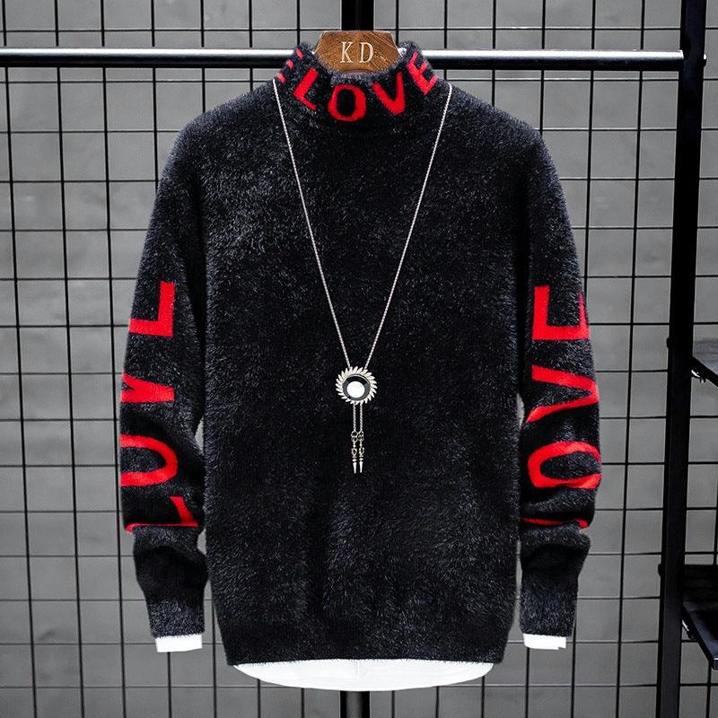 Men Fashion High Neck Loose Personalized Sweater - Almoni Express