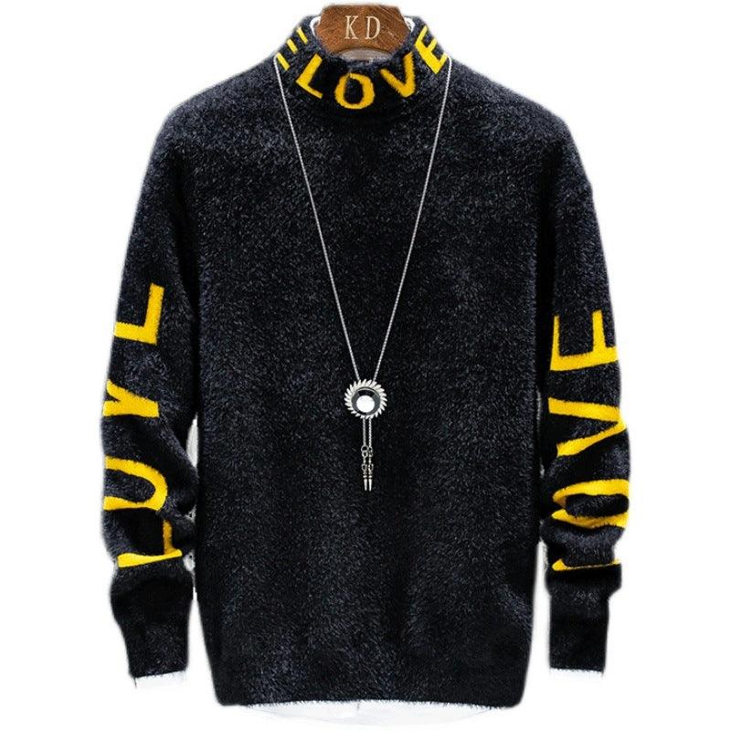 Men Fashion High Neck Loose Personalized Sweater - Almoni Express