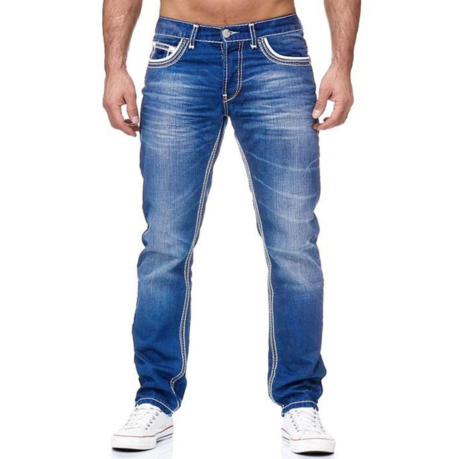 Men Jeans With Pockets Straight Pants Business Casual Daily Streetwear Trousers Men's Clothing - AL MONI EXPRESS