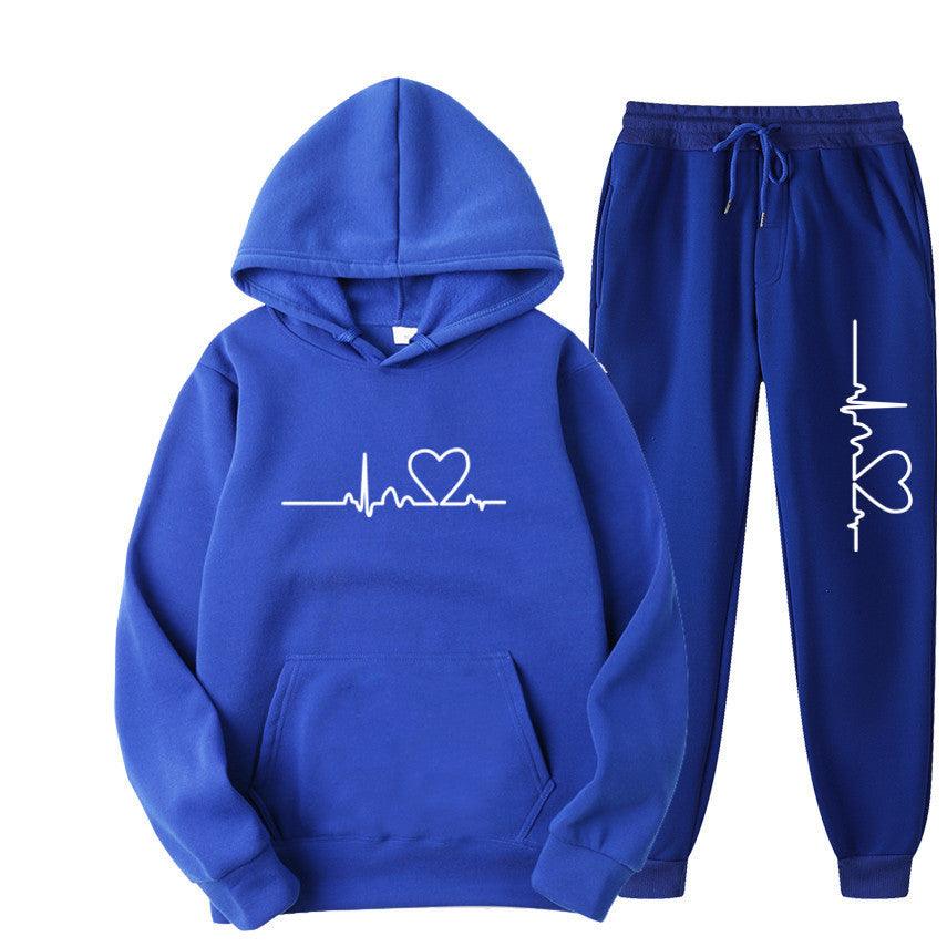 Men's And Women's Fleece-lined Sweater Suit Autumn And Winter Heart Figure Hoodie - AL MONI EXPRESS