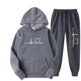 Men's And Women's Fleece-lined Sweater Suit Autumn And Winter Heart Figure Hoodie - AL MONI EXPRESS