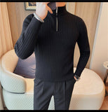 Men's Autumn And Winter Zipper Stand Collar Knitted Sweater - Almoni Express