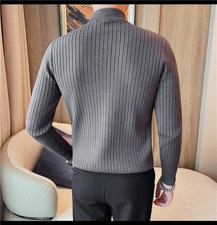 Men's Autumn And Winter Zipper Stand Collar Knitted Sweater - Almoni Express