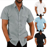 Men's Button Short Sleeve Shirt Summer Casual Double Pocket Wide Collar Beach Shirt Summer - AL MONI EXPRESS