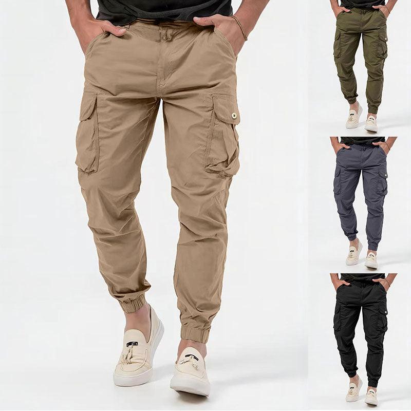 Men's Cargo Trousers With Three-dimensional Pockets Solid Color Casual Pants - AL MONI EXPRESS