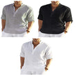 Men's Casual Cotton Linen Solid Color Long Sleeve Shirt Loose Stand Collar - AL MONI EXPRESS