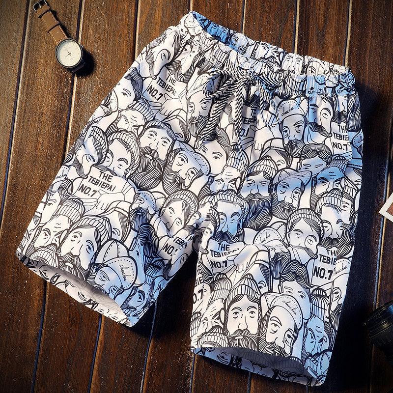 Men's Casual Printed Beach Five-point Pants - Almoni Express