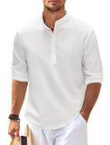 Men's Casual Shirt Long Sleeve Stand Collar Solid Color Shirt Mens Clothing - AL MONI EXPRESS