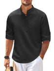 Men's Casual Shirt Long Sleeve Stand Collar Solid Color Shirt Mens Clothing - AL MONI EXPRESS