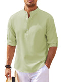 Men's Casual Shirt Long Sleeve Stand Collar Solid Color Shirt Mens Clothing - AL MONI EXPRESS