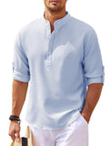 Men's Casual Shirt Long Sleeve Stand Collar Solid Color Shirt Mens Clothing - AL MONI EXPRESS