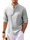 Men's Casual Shirt Long Sleeve Stand Collar Solid Color Shirt Mens Clothing - AL MONI EXPRESS