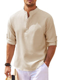 Men's Casual Shirt Long Sleeve Stand Collar Solid Color Shirt Mens Clothing - AL MONI EXPRESS