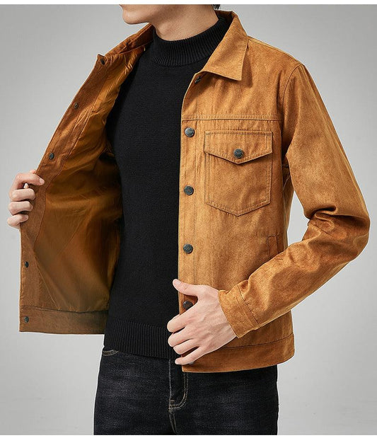 Men's Casual Suede Brushed Fabric Youth Fashion British Style Jacket - AL MONI EXPRESS