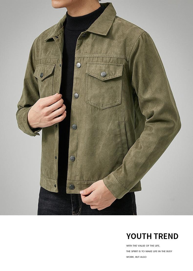 Men's Casual Suede Brushed Fabric Youth Fashion British Style Jacket - AL MONI EXPRESS