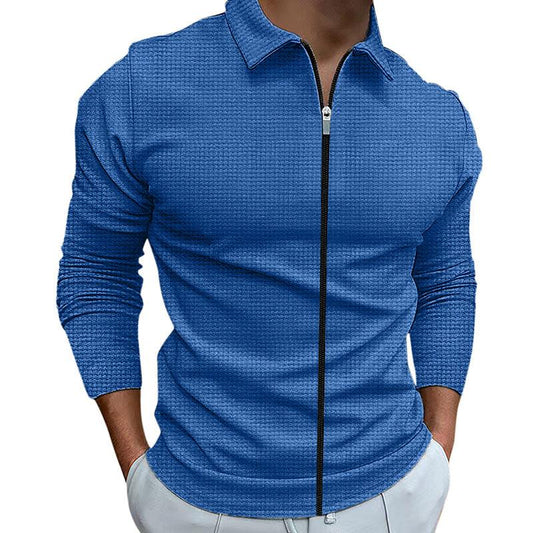 Men's Clothing Waffle Style Zipped Lapel Jacket Outdoor Sports Tops - AL MONI EXPRESS