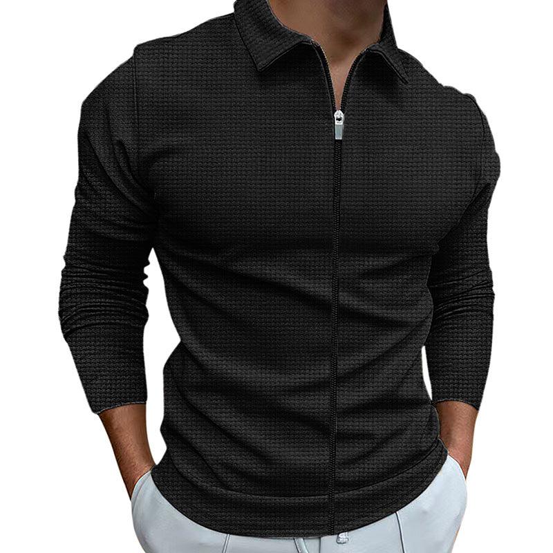 Men's Clothing Waffle Style Zipped Lapel Jacket Outdoor Sports Tops - AL MONI EXPRESS