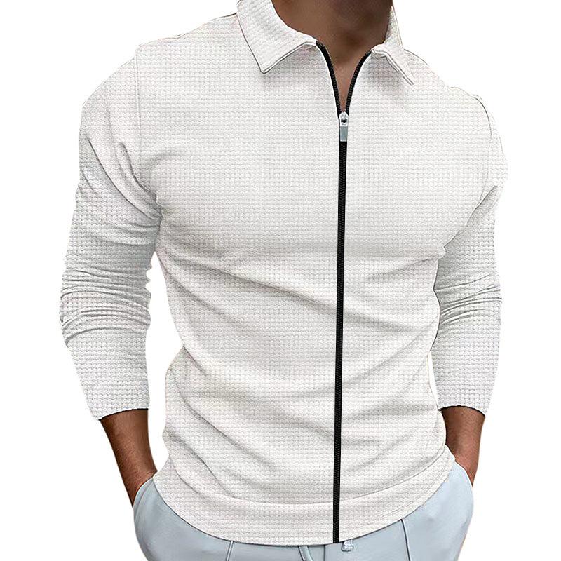 Men's Clothing Waffle Style Zipped Lapel Jacket Outdoor Sports Tops - AL MONI EXPRESS