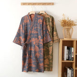 Men's Cotton Gauze Kimono Long Dress Bathrobe - Almoni Express