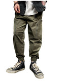 Men's Elastic Waist Zipper Big Pockets Drawstring Sports Cargo Pants - AL MONI EXPRESS