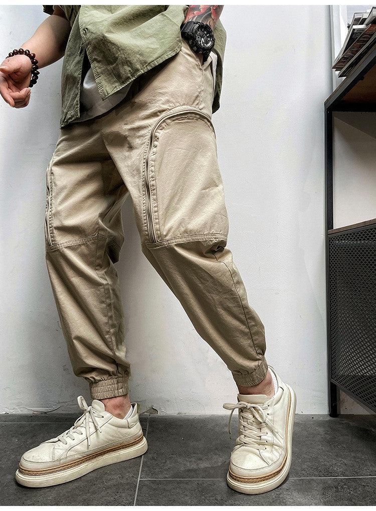 Men's Elastic Waist Zipper Big Pockets Drawstring Sports Cargo Pants - AL MONI EXPRESS