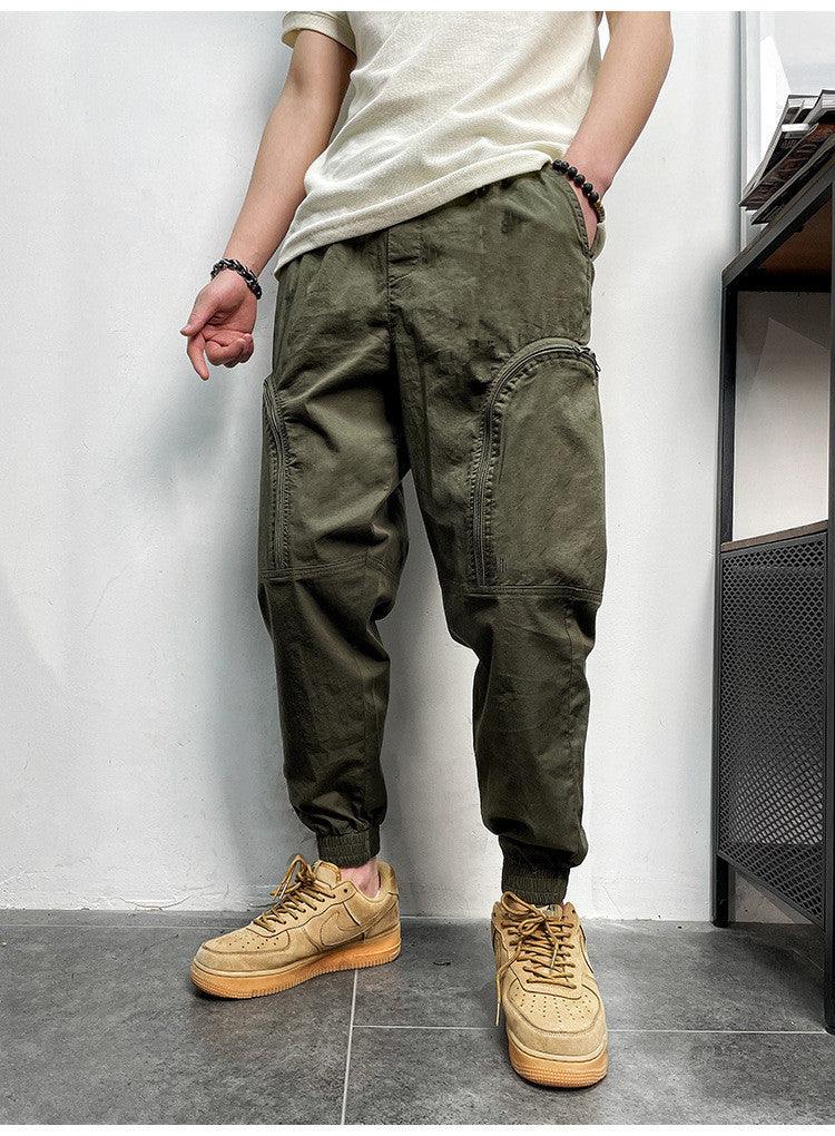 Men's Elastic Waist Zipper Big Pockets Drawstring Sports Cargo Pants - AL MONI EXPRESS