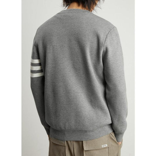 Men's Gray Pullover Striped Round Neck - Almoni Express