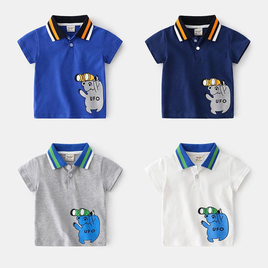 Men's Kids Cartoon Print Lapel Short Sleeve - Almoni Express