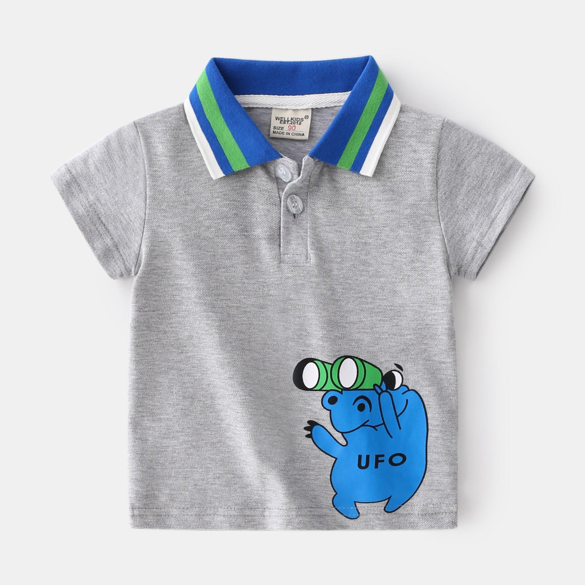 Men's Kids Cartoon Print Lapel Short Sleeve - Almoni Express