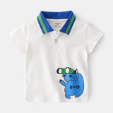 Men's Kids Cartoon Print Lapel Short Sleeve - Almoni Express