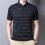 Men's Lapel Quick-drying Striped Short-sleeved T-shirt - AL MONI EXPRESS