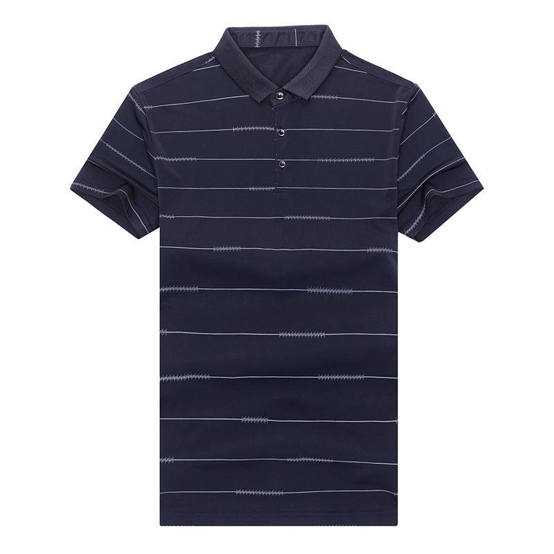 Men's Lapel Quick-drying Striped Short-sleeved T-shirt - AL MONI EXPRESS