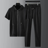 Men's Lightweight Fashion Short Sleeve Trousers Two Piece Set - Almoni Express