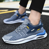 Men's Mesh Sneakers Fashion Striped Plaid Design Lace-up Shoes Casual Lightweight Breathable Sports Shoes - AL MONI EXPRESS