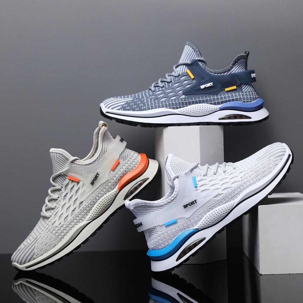 Men's Mesh Sneakers Fashion Striped Plaid Design Lace-up Shoes Casual Lightweight Breathable Sports Shoes - AL MONI EXPRESS