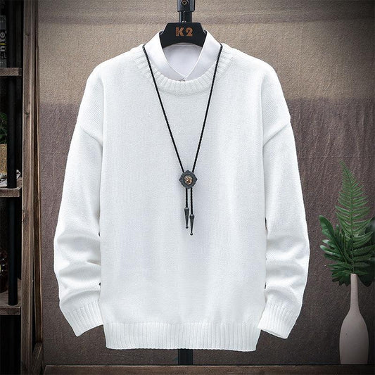 Men's New Casual Round Neck Brown Long-Sleeved Pullover Loose Sweater - Almoni Express