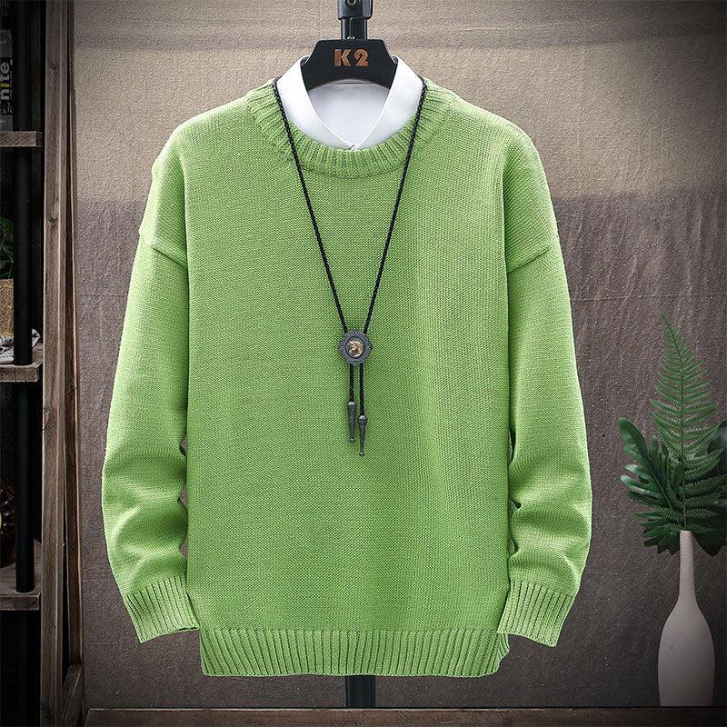 Men's New Casual Round Neck Brown Long-Sleeved Pullover Loose Sweater - Almoni Express